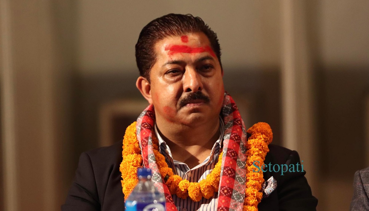 नेपाल उद्योग वाणिज्य महासंघको वरिष्ठ उपाध्यक्ष भएपछि अन्जन श्रेष्ठ। तस्बिरः नवीनबाबु गुरूङ/सेतोपाटी